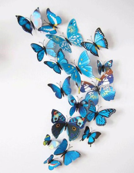 Dekorativní motýlci na zeď 2 kusy - barva modrá