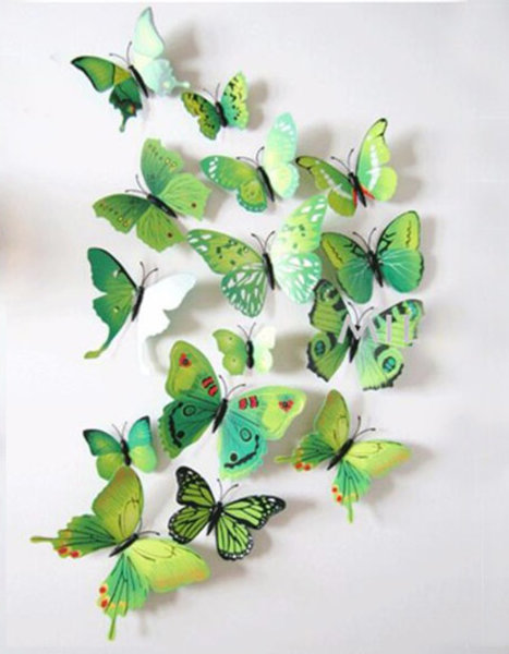 Dekorativní motýlci na zeď 2 kusy - barva zelená